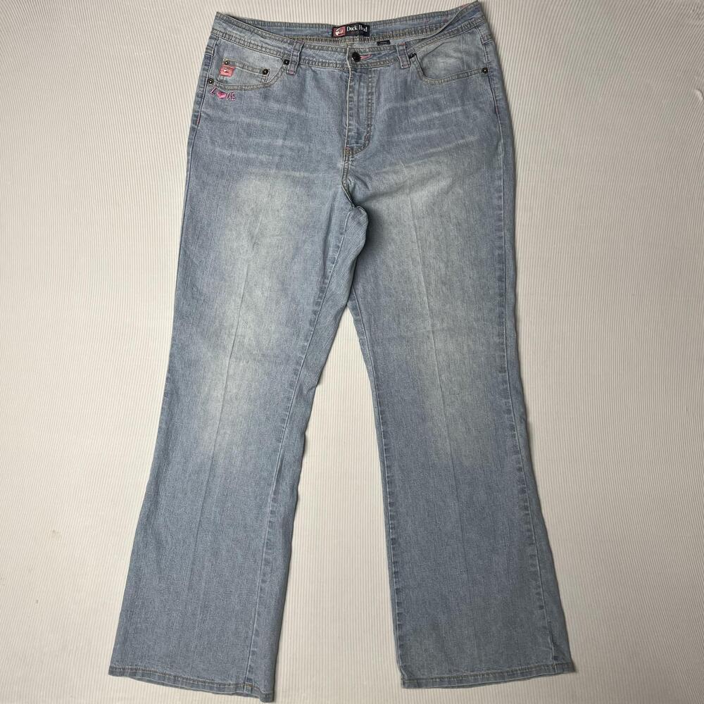 Duck Head Jeans Womens 16 Blue Light Wash Bootcut Stretch Denim Embroidered